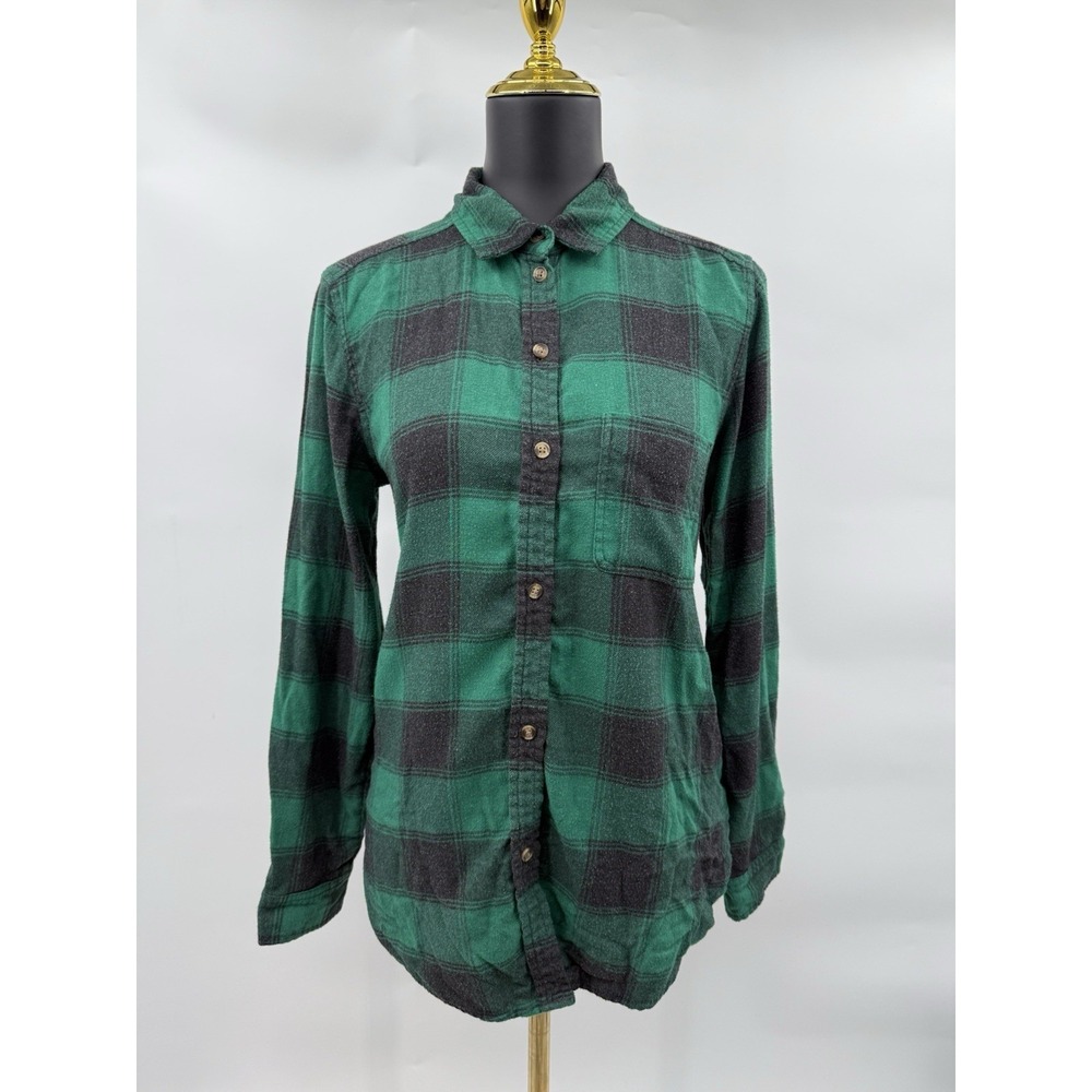 American Eagle‎ Outfitters Green Black Plaid Flannel Boyfriend Fit Shirt Medium - Picture 2 of 10